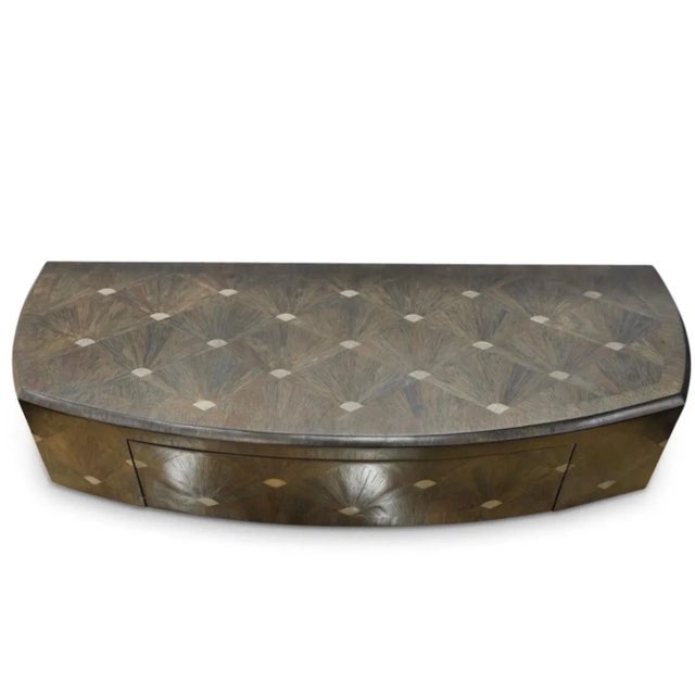 Mid-Century Modern Ron Seff Raffia Marquetry Floating Console For Sale - Image 3 of 6