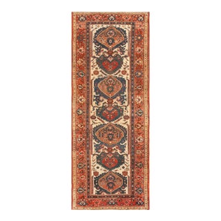 1900s Ivory Medallion Tribal Antique n.w. Persian Rug 4' X 10' Handwoven Wool Carpet For Sale