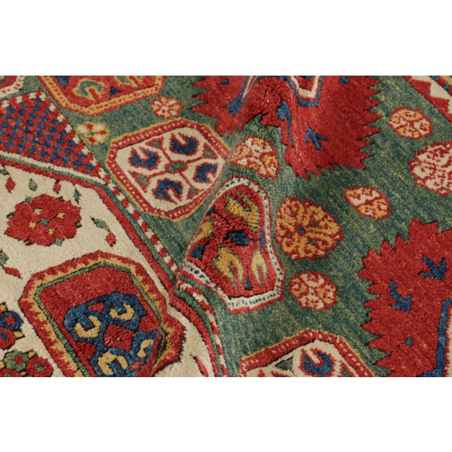 Textile Vintage Tribal Runner in Green With Colorful Medallions | Rug & Kilim For Sale - Image 7 of 8
