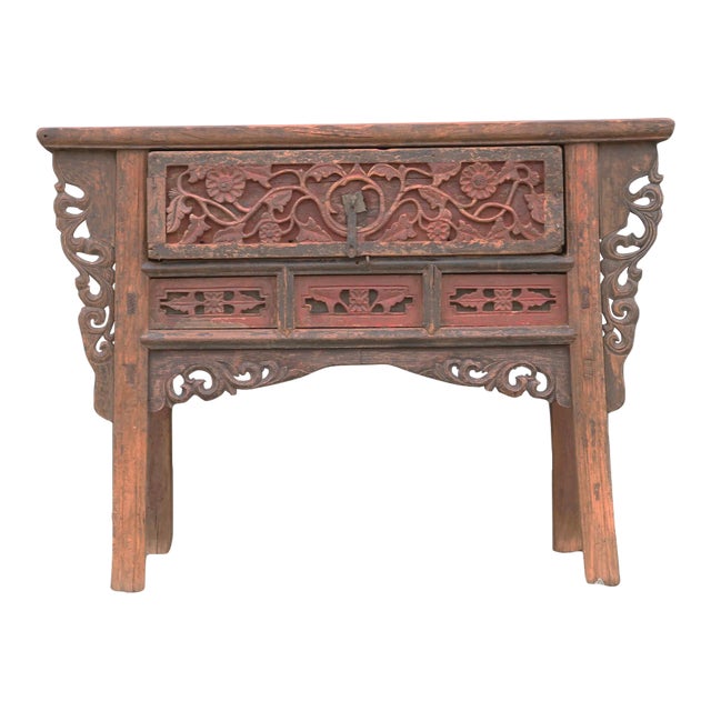 Hand Carved 1 Drawer Antique Console Table For Sale