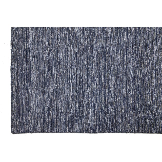 Modern Modern Texture Handmade Wool Rug in Navy Blue Color For Sale - Image 3 of 8