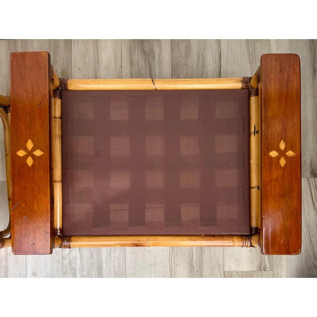 Vintage Bamboo, Rattan & Wood Lounge Chairs With Ottomans, Set of 4 For Sale - Image 14 of 17