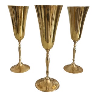 Vintage Indian Brass-Plated Tall Goblets, Set of 3 For Sale