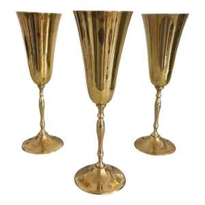 Vintage Indian Brass-Plated Tall Goblets, Set of 3
