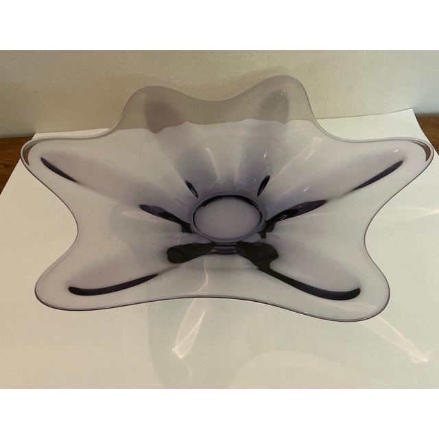 Glass Rare 1961/62 Viking Glass Epic Number 1411. 21.50 “ Inch Low Bowl in Lilac (Teaberry) Lotus Petal For Sale - Image 7 of 10