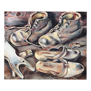 Friedrich Kunitzer, Still Life with Shoes, 1975, Oil on Canvas, Framed For Sale