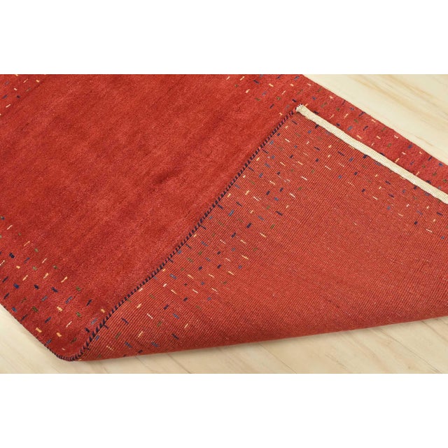 Gabbeh Rug 3′ X 5’2” Red Wool Contemporary Hand-Knotted Carpet For Sale - Image 11 of 12