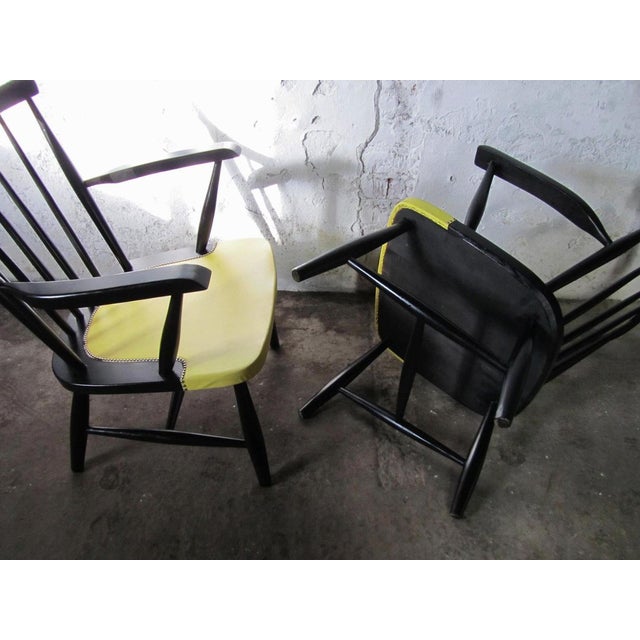 Black Vintage Spindle Back Armchairs, 1950s, Set of 2 For Sale - Image 8 of 12