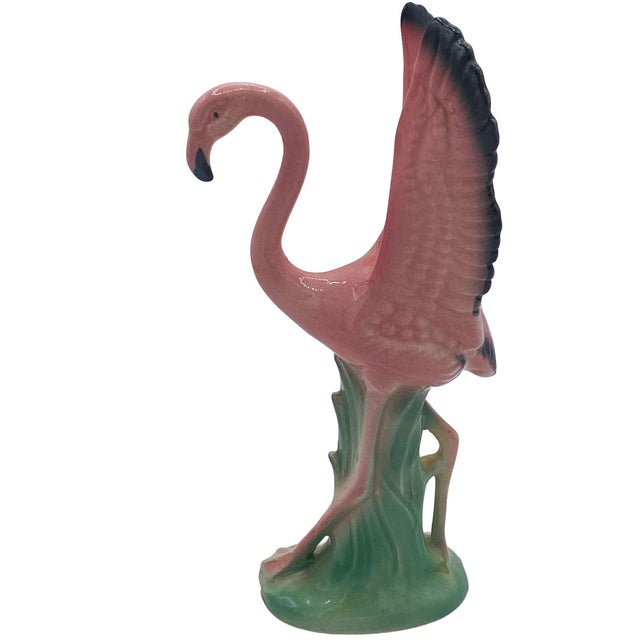 Mid 20th Century Ceramic Mid Flight Pink Flamingo Tabletop Statue Set by Leftons For Sale - Image 4 of 16