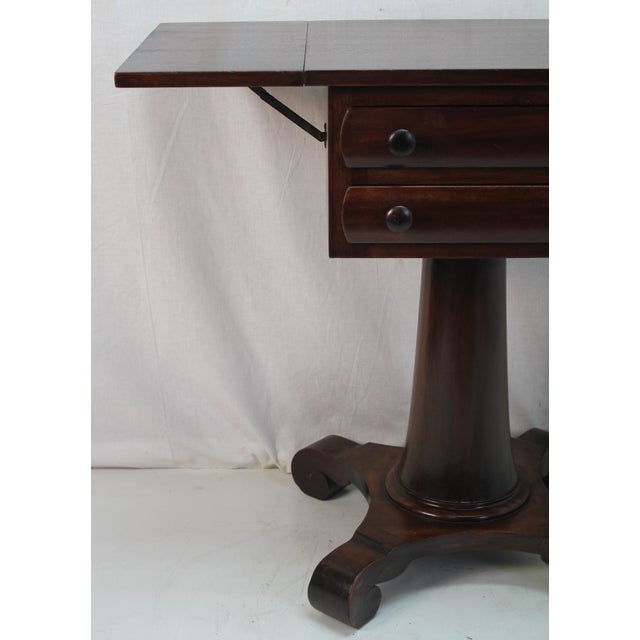 Antique 1920s American Empire Mahogany Drop Leaf Side Table With Two Drawers For Sale - Image 11 of 12