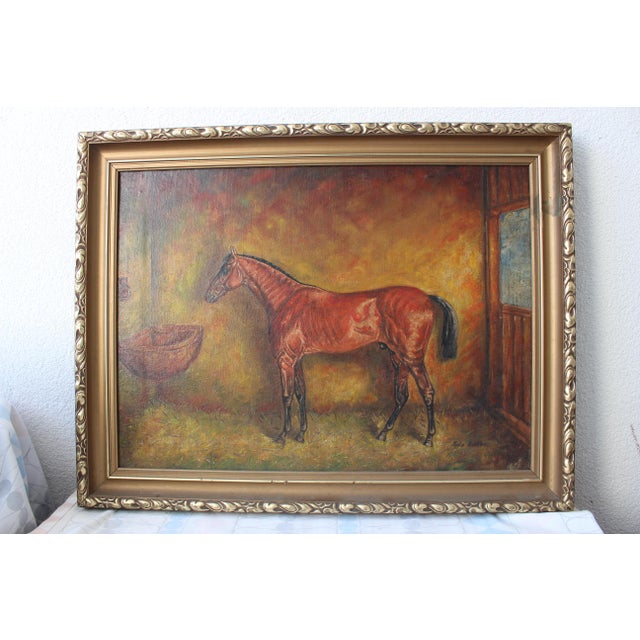 Signed in the lower right-hand corner, this large oil painting on stretched canvas measures 66 cm by 51cm (approximately...