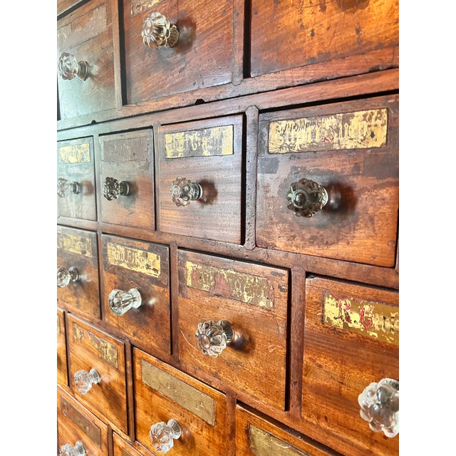 English Antique 19th Century Large English Apothecary Cabinet/Wall of Drawers For Sale - Image 3 of 10