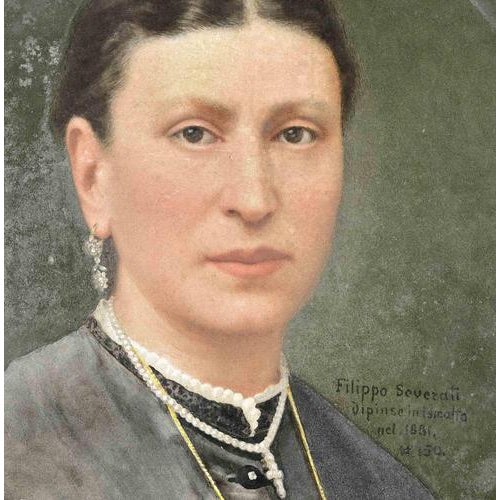 Portrait of Woman in Enamel and Stone from Filippo Severati, 1881 For Sale - Image 3 of 5