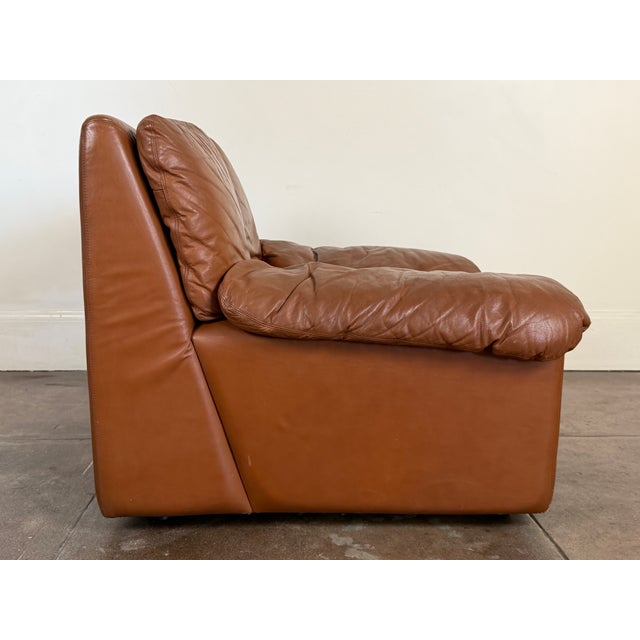 Mid-Century Modern Vintage 1970’s Italian Leather Lounge Chair For Sale - Image 3 of 13
