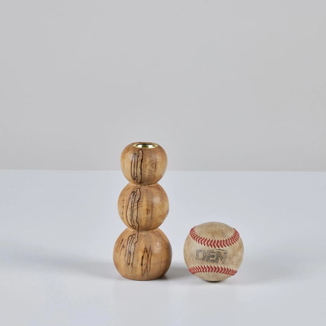 Contemporary Hand Turned Spalted Birch Bubble Candlestick Holder by Evan Segota For Sale - Image 3 of 12
