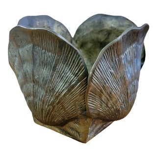 Hollywood Regency Scallop Shell Brass Planter For Sale