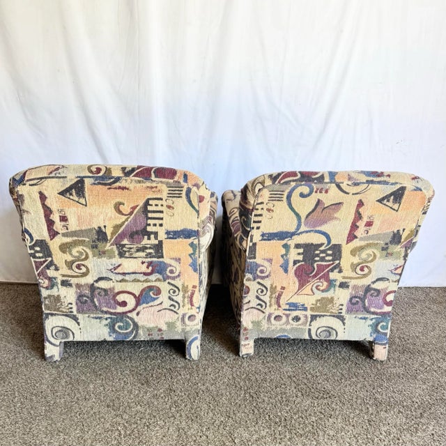 1980s Postmodern Multi Colored Abstract Pattern Lounge Chairs - A Pair For Sale - Image 5 of 7