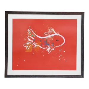 Mid-Century Abstract Axolotl Fish Lithograph Artwork by Robert Sargent
