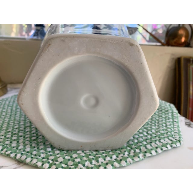 Vintage Japanese Blue & White Porcelain 6 Panel Chinoiserie Vase For Sale In Palm Springs - Image 6 of 9