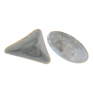 A Fili E a Fasce Glass Dishes in Triangular and Oval by Carlo Scarpa for Venini, Murano, 1942, Set of 2 For Sale