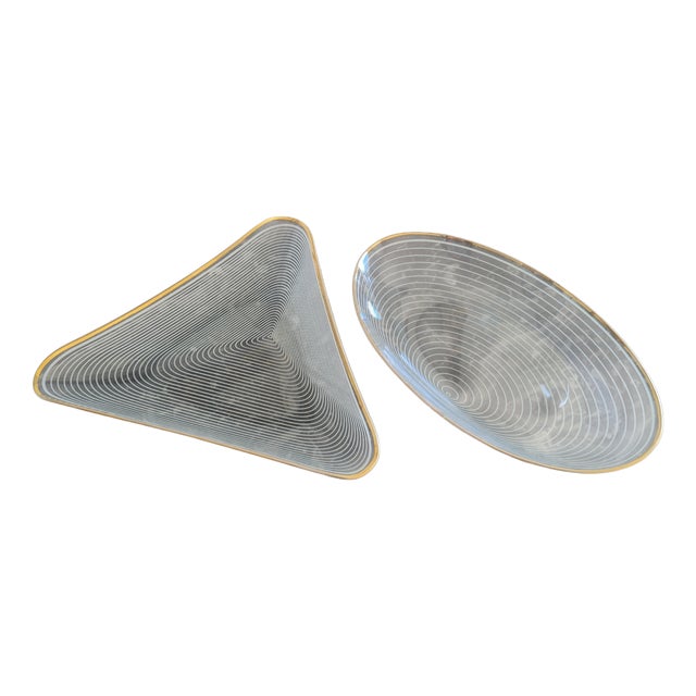 A Fili E a Fasce Glass Dishes in Triangular and Oval by Carlo Scarpa for Venini, Murano, 1942, Set of 2 For Sale