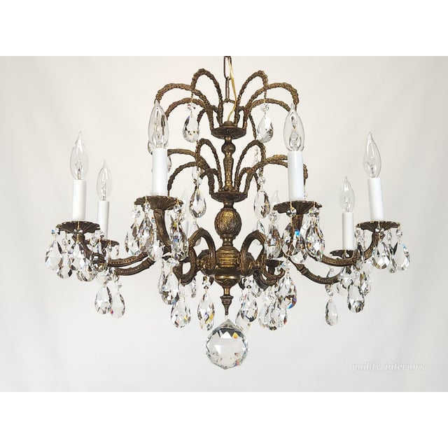 Antique 8 Arm Sensational Dark Patina Brass Cut Lead Glass Crystal Chandelier For Sale - Image 4 of 12