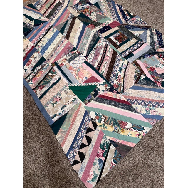 Vintage Mid 20th Century Twin Size Quilt Top Known as a Crazy Quilt For Sale - Image 6 of 8
