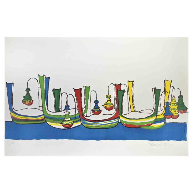 Maurilio Catalano, Port in Venice, Lithograph, 1970s For Sale