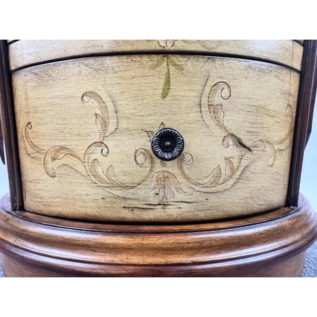 Louis XV Style French Provincial Hand Painted Oval Shaped Nightstand, a Pair For Sale - Image 12 of 18