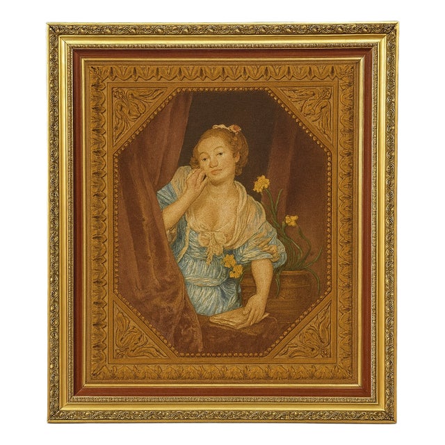 After Greuze, Depicting a Young Woman at a Window, 1920s, Fabric, Framed For Sale