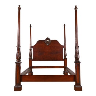 Henredon Georgian Carved Mahogany Queen Size Poster Bed For Sale