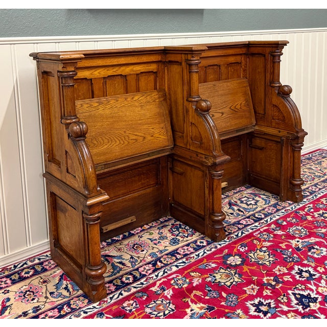 1900 - 1909 Antique French Pew Bench Double Seat Oak For Sale - Image 5 of 18