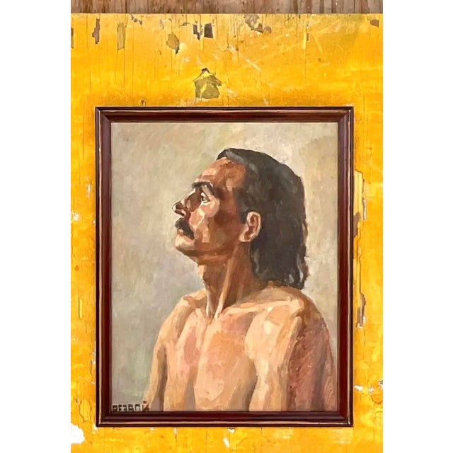 Vintage Boho Signed Original Oil Portrait on Board For Sale - Image 10 of 12