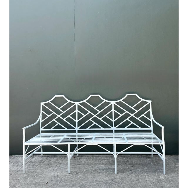 Vintage Outdoor Chinese Chippendale Cast Aluminum Sofa For Sale - Image 9 of 12