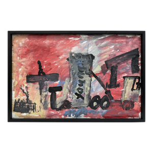 1990s Purvis Young, Construction (Large Original Mixed Media Painting)