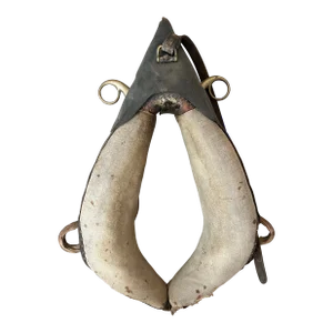 Early 1900s Antique Swiss Leather Horse Collar With Linen and Brass Details