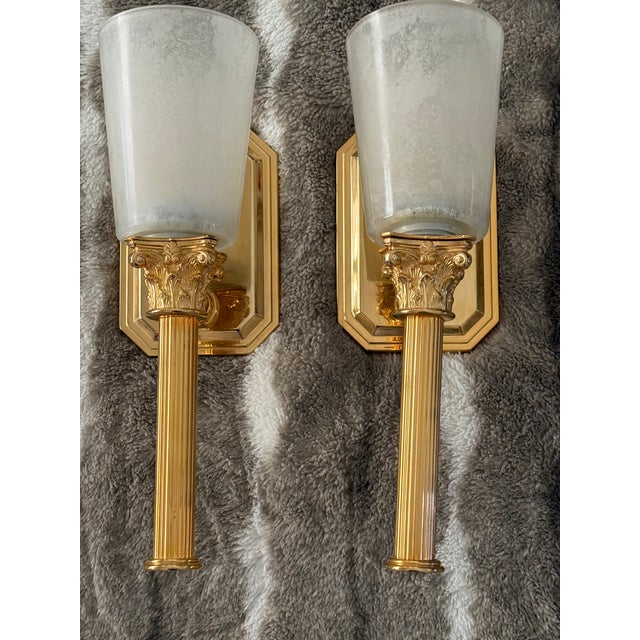 1980s Neo-Classical Style Solid Brass Wall Light Sconces - a Pair For Sale - Image 4 of 17