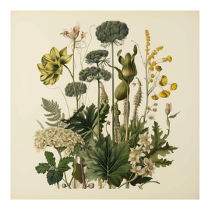 Vintage Botanical Garden Study No. 5 | Botanical Wall Art in Dark Green & Cream