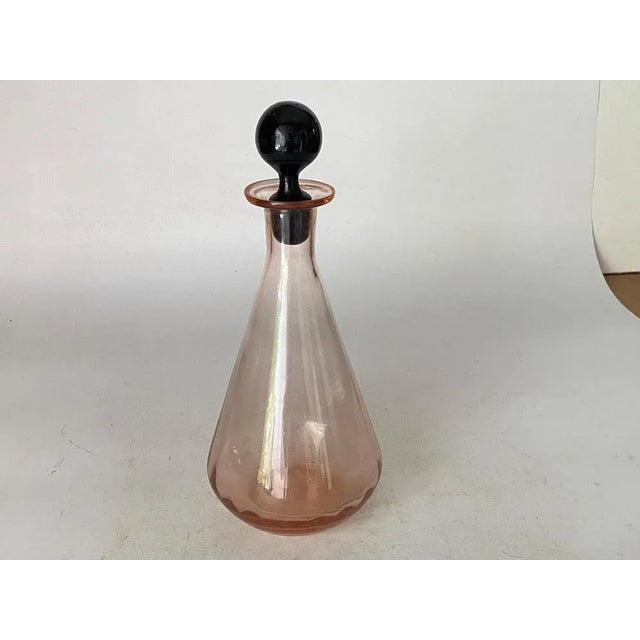 Vintage Pink Glass Bottle with Black Cap, France, 1940 For Sale - Image 9 of 11