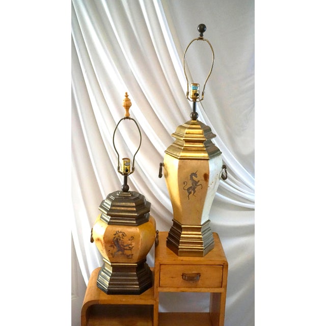 1970s Chapman Manufacturing Vintage Leather and Brass Table Lamps & Lamp Shade - a Pair For Sale - Image 13 of 13