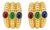 Mid 20th Century 14k Yellow Gold Cabochon Ruby Emerald Sapphire Clip Earrings, Pair For Sale