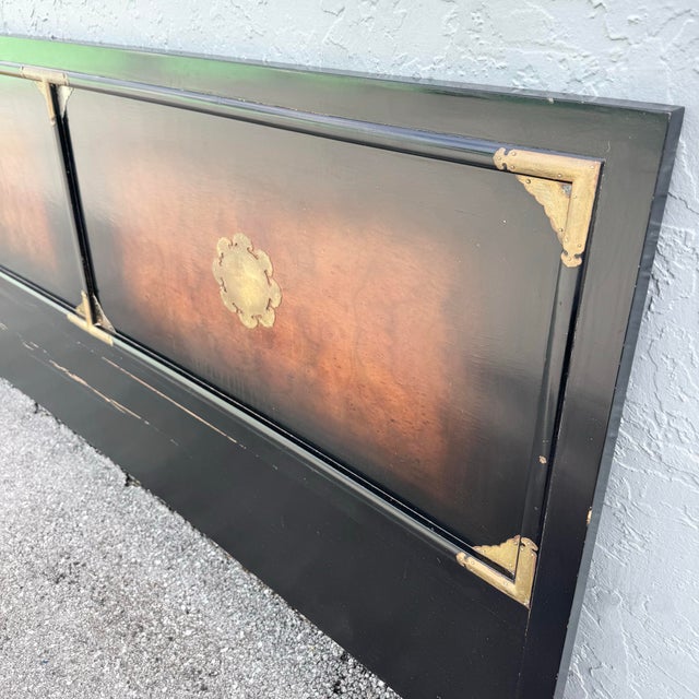 Mid 20th Century Vintage Chinese Burlwood and Brass King Headboard For Sale - Image 5 of 6