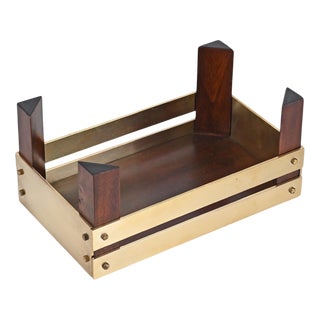 Mid-Century Brass and Walnut Pocket Emptier attributed to Tommaso Barbi, Italy, 1970s For Sale