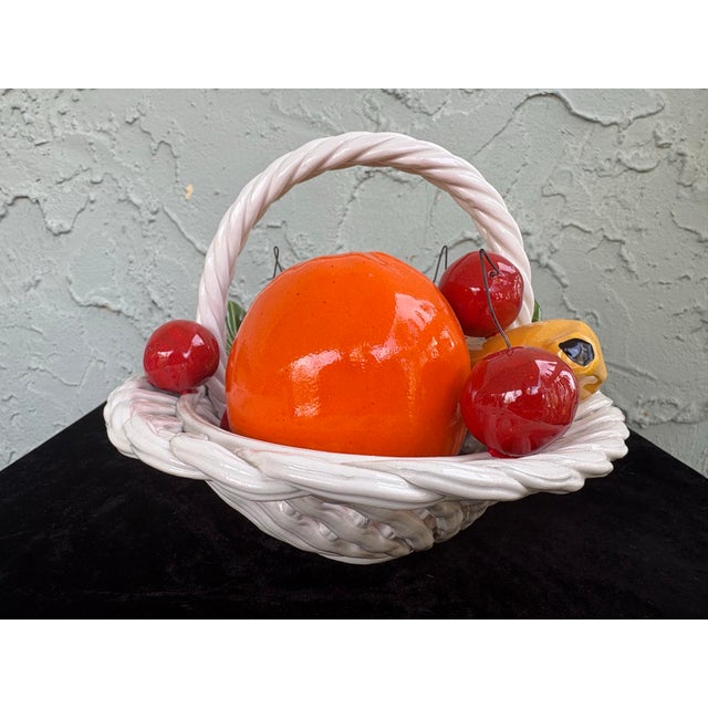 Ceramic Vintage Italian Bassano Ceramic Fruit Basket Centerpiece – Hand Painted Majolica Italian Kitchen Decor For Sale - Image 7 of 10