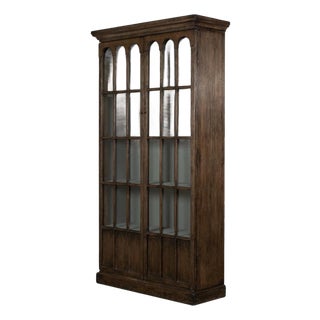 Traditional Pine Bookcase - Arched Glass Doors For Sale