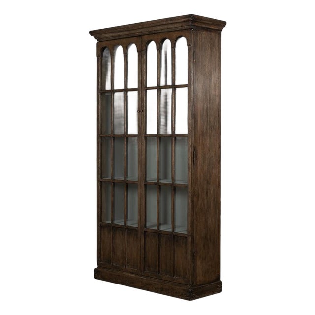Traditional Pine Bookcase - Arched Glass Doors For Sale