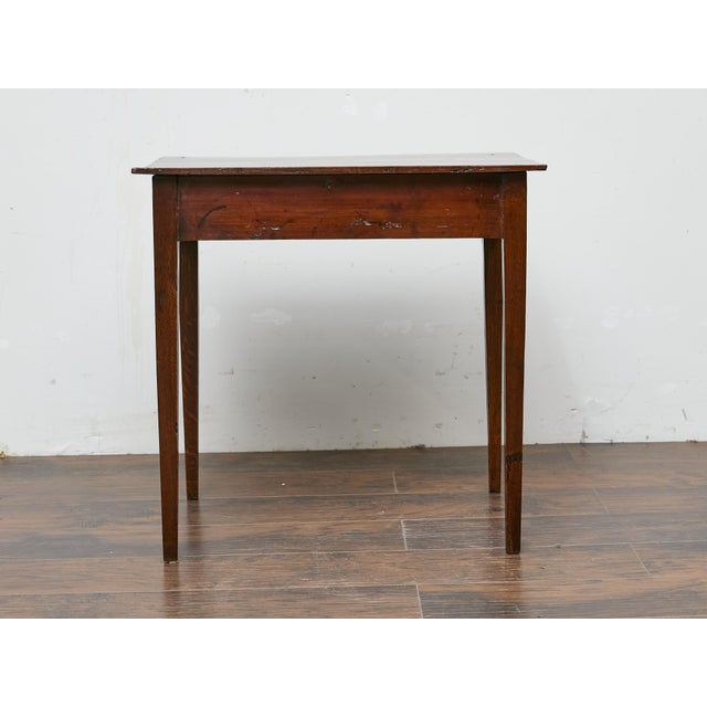 19th Century English Oak Table with Chippendale Brass Pull and Tapered Leg For Sale - Image 10 of 12