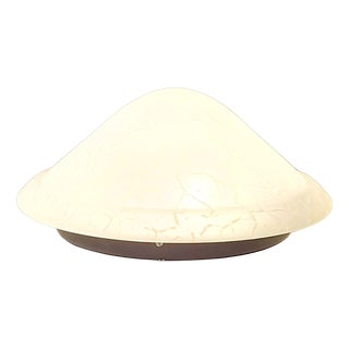 Vintage Ceiling Lamp with Black Metal Bracket and Curved White Marbled Glass Shade by Teka-Leuchten, 1980s For Sale