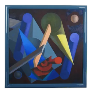 1984 Abstract Modern Shapes Oil Painting, "Honeymoon" by Frank Struthers