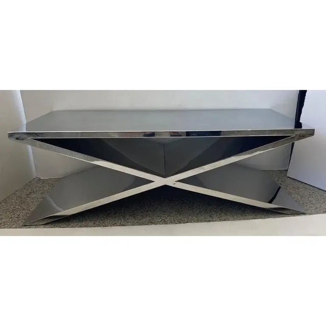 X-Base Cocktail Table Polished Steel For Sale - Image 4 of 13